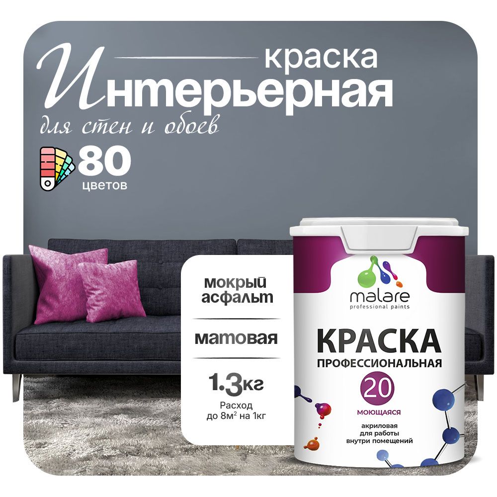 Акриловая краска для стен и обоев Malare ЕВРО 20