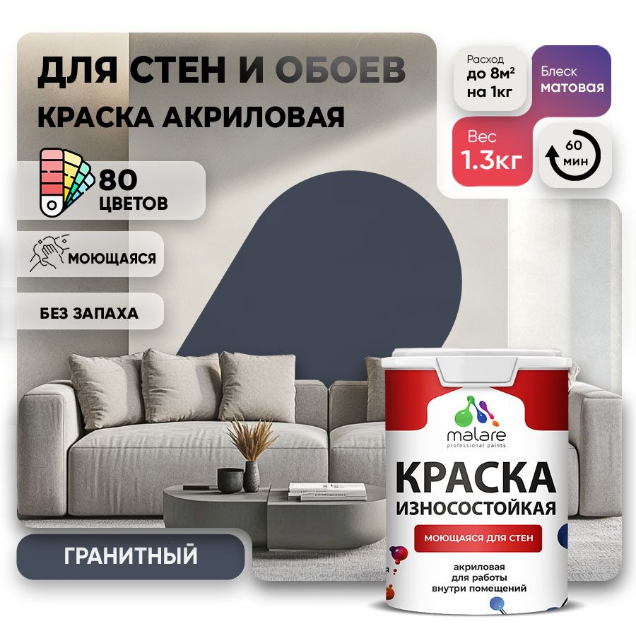 Акриловая износостойкая краска для стен и обоев Malare RESISTANT