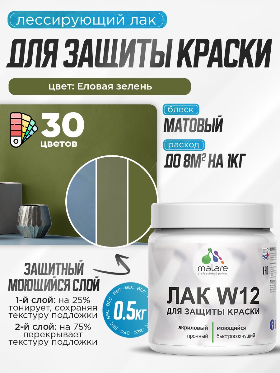 Акриловый водный колерованный лак для защиты краски Malare W12