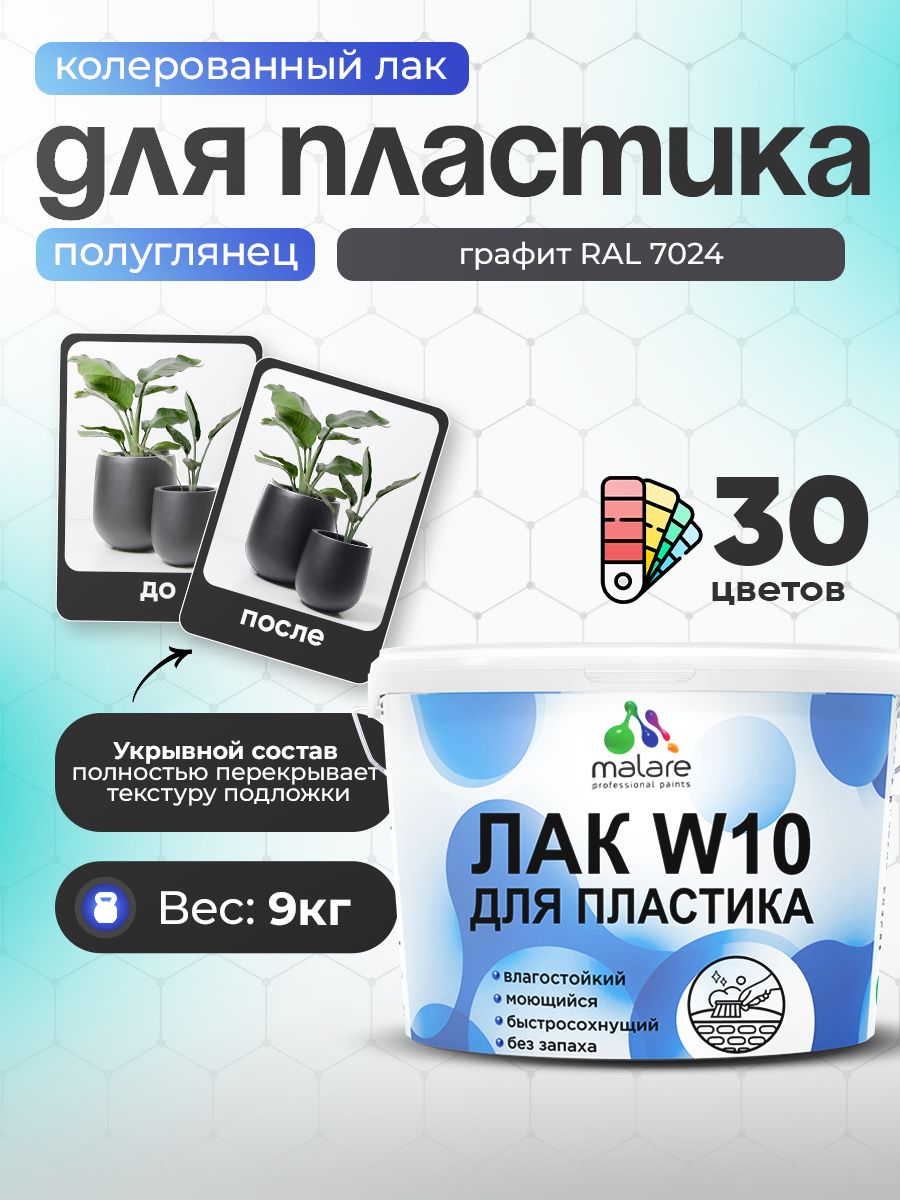 Акриловый водный колерованный лак для пластиковых поверхностей Malare W10