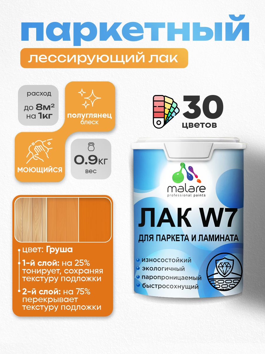 Акриловый водный колерованный лак для паркета и ламината Malare W7