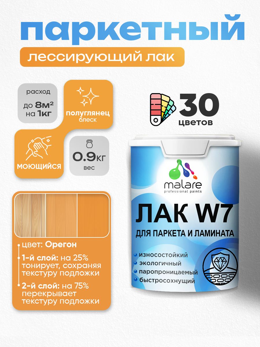 Акриловый водный колерованный лак для паркета и ламината Malare W7