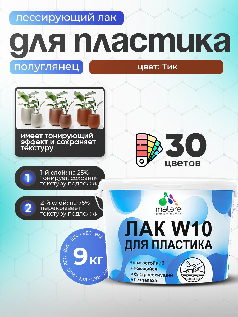 Акриловый водный колерованный лак для пластиковых поверхностей Malare W10