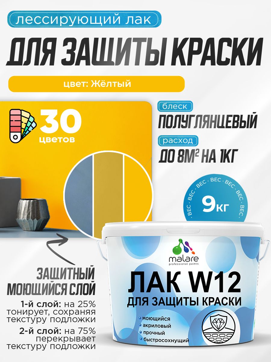 Акриловый водный колерованный лак для защиты краски Malare W12
