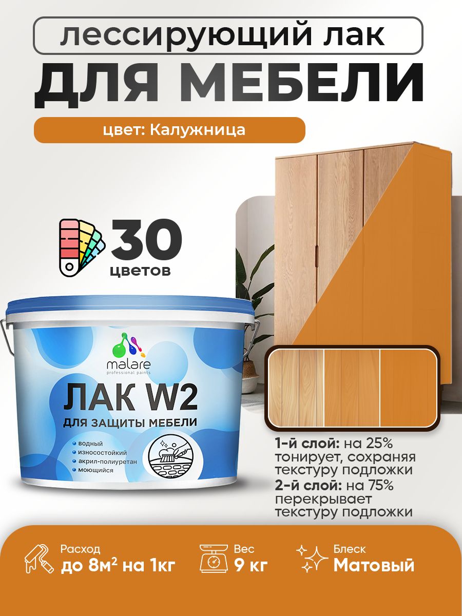 Акриловый водный колерованный лак для мебели и кухонных фасадов Malare W2