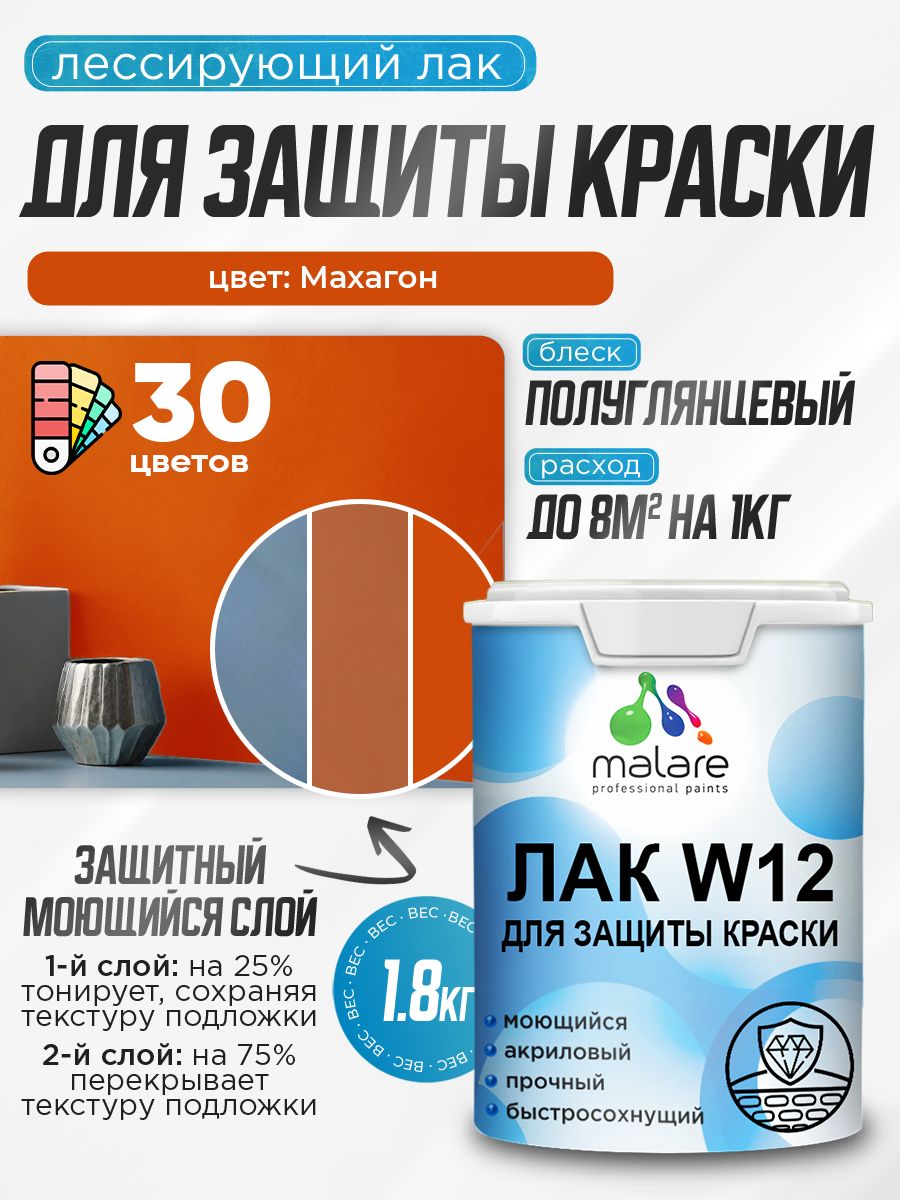 Акриловый водный колерованный лак для защиты краски Malare W12