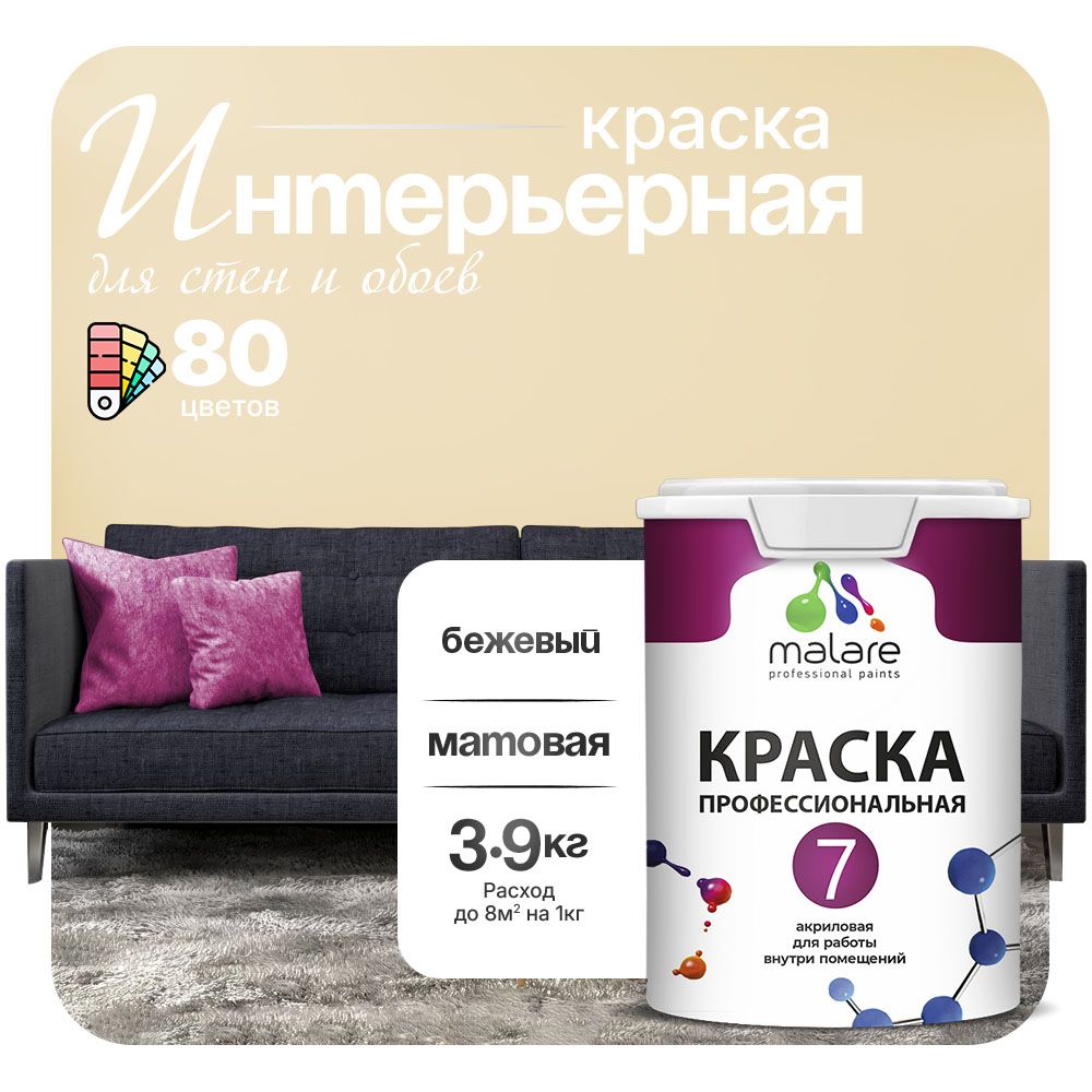 Акриловая краска для стен и обоев Malare ЕВРО 3