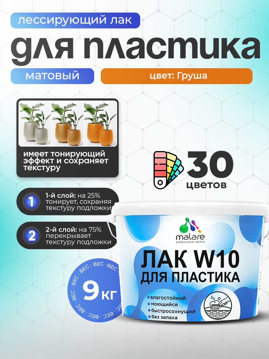 Акриловый водный колерованный лак для пластиковых поверхностей Malare W10