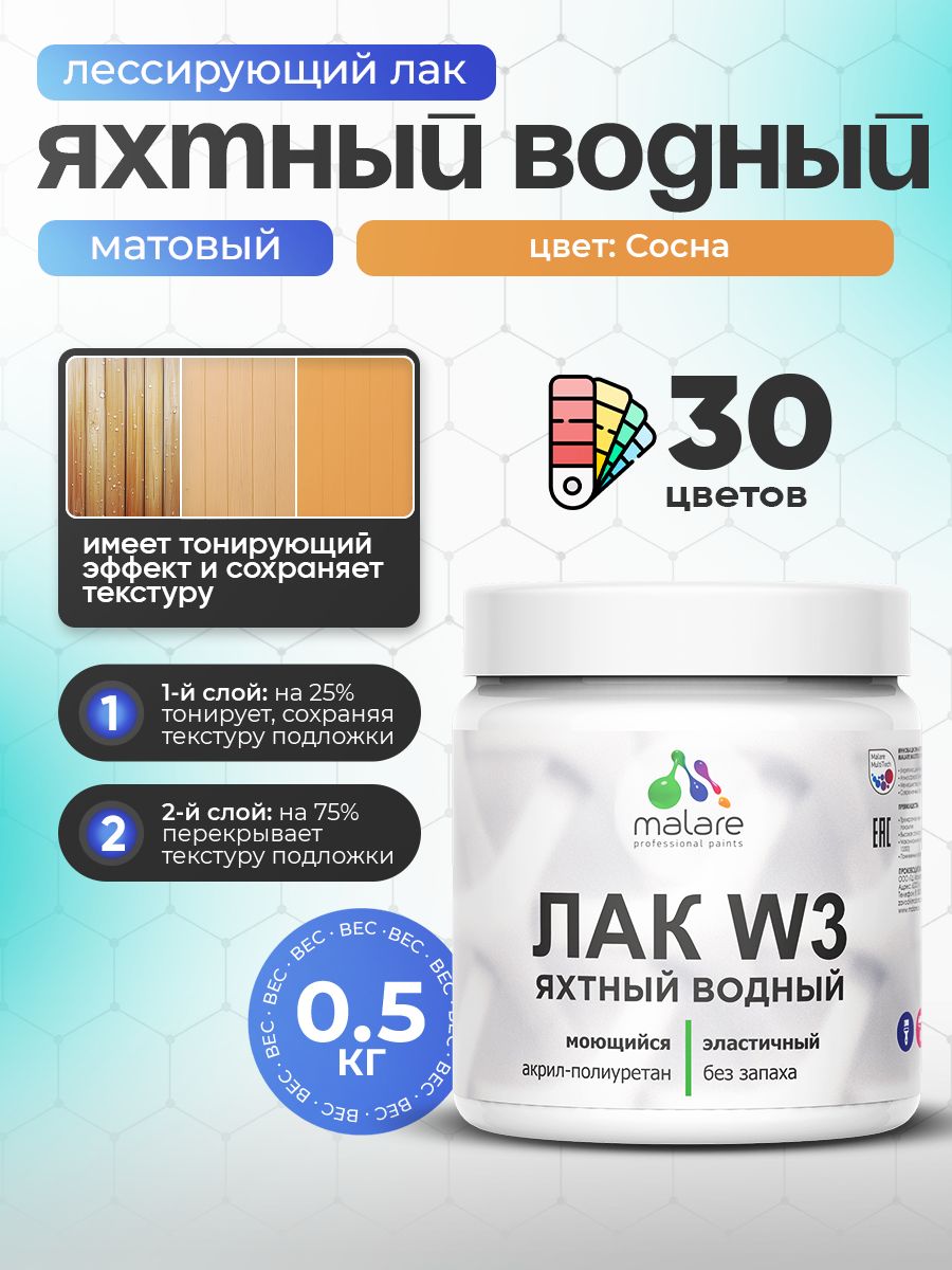 Акриловый водный колерованный яхтный лак Malare W3