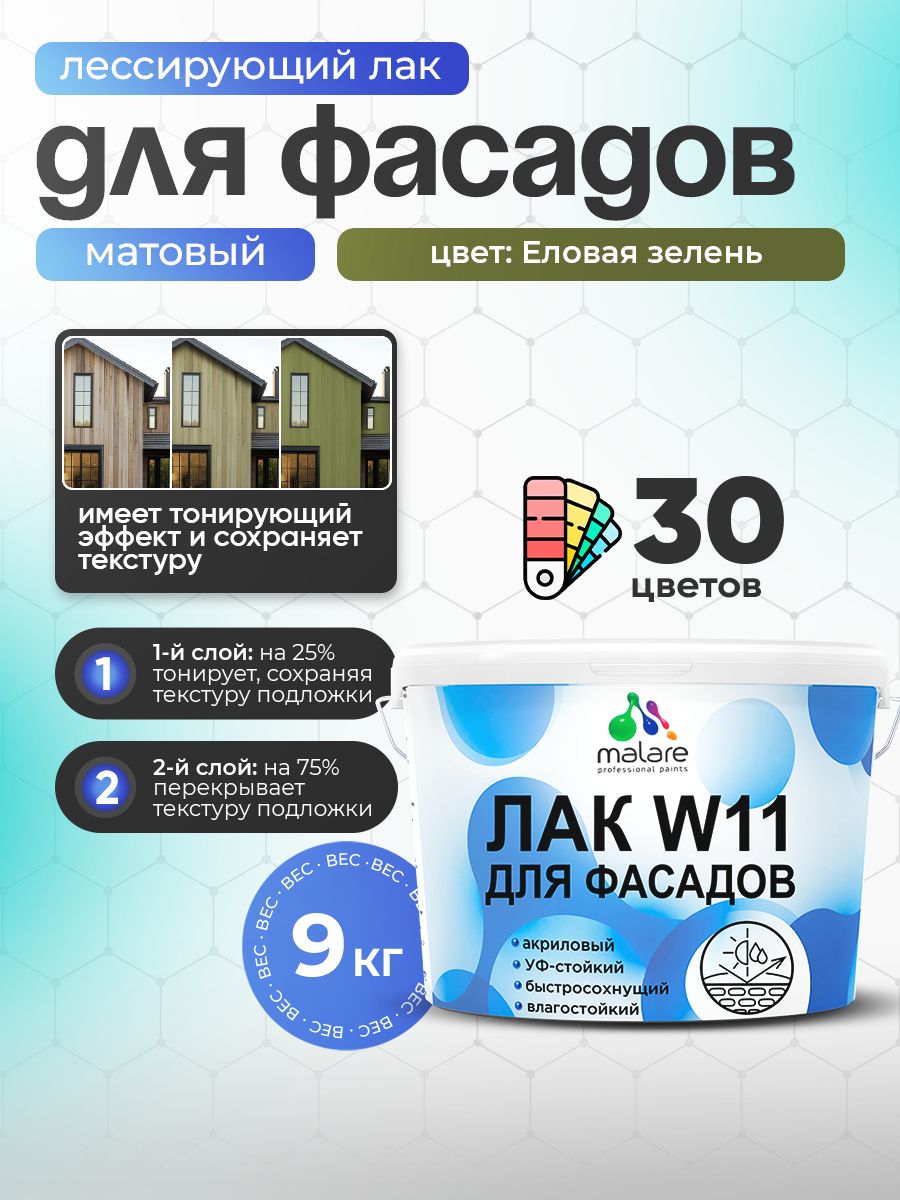 Акриловый водный колерованный фасадный лак Malare W11