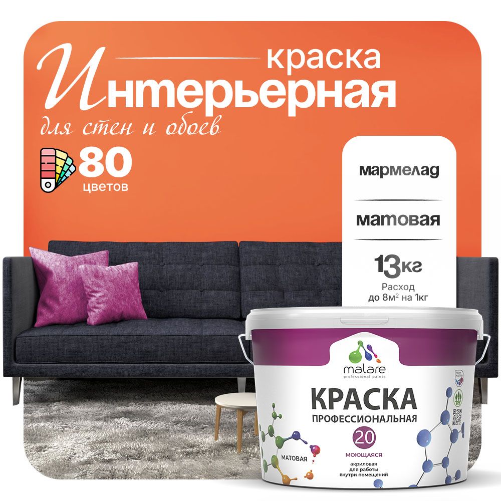 Акриловая краска для стен и обоев Malare ЕВРО 20