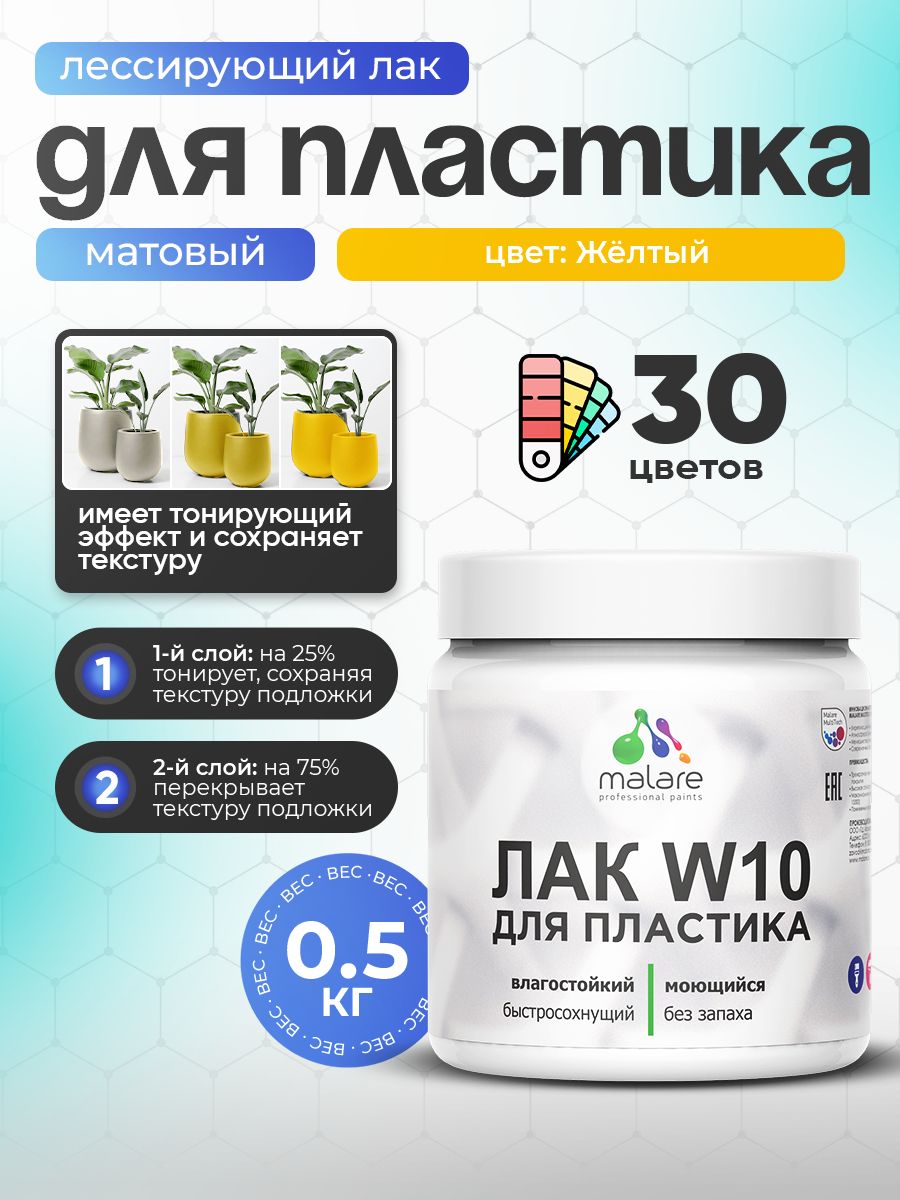 Акриловый водный колерованный лак для пластиковых поверхностей Malare W10