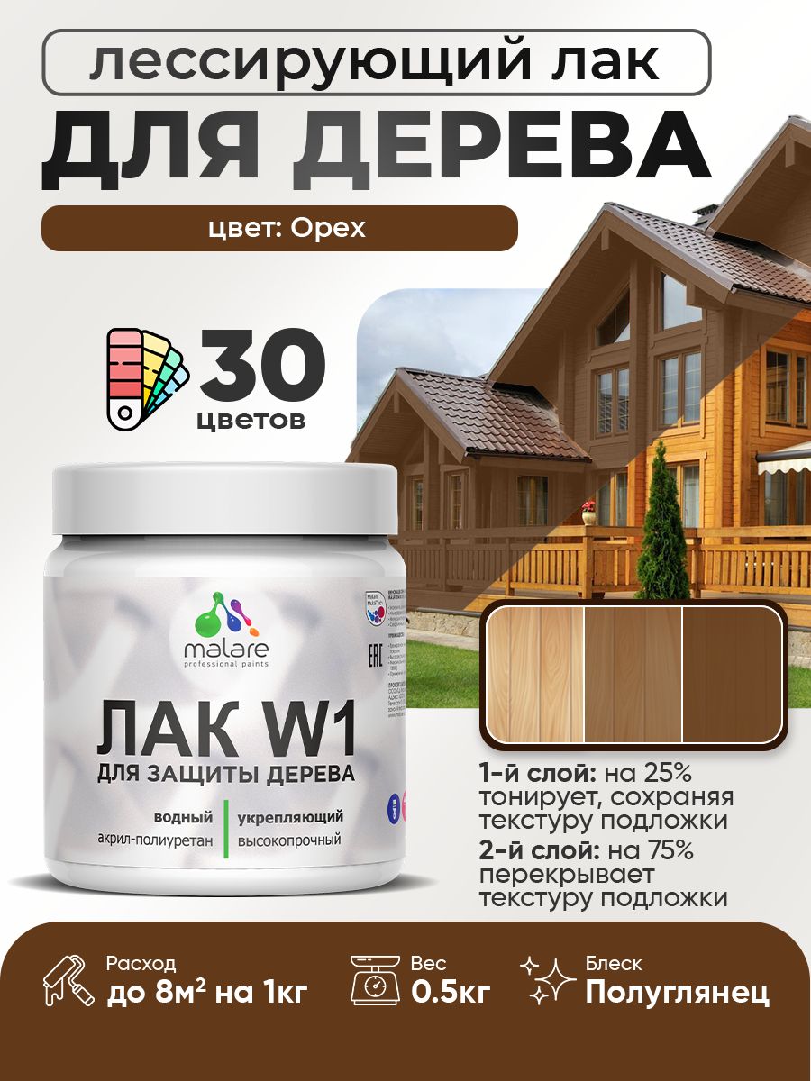 Акриловый водный колерованный лак для деревянных поверхностей Malare W1