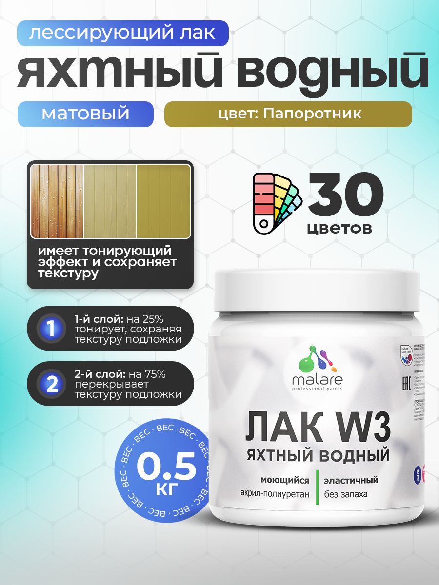 Акриловый водный колерованный яхтный лак Malare W3