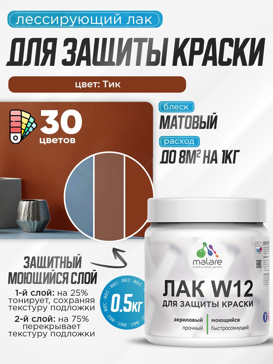Акриловый водный колерованный лак для защиты краски Malare W12