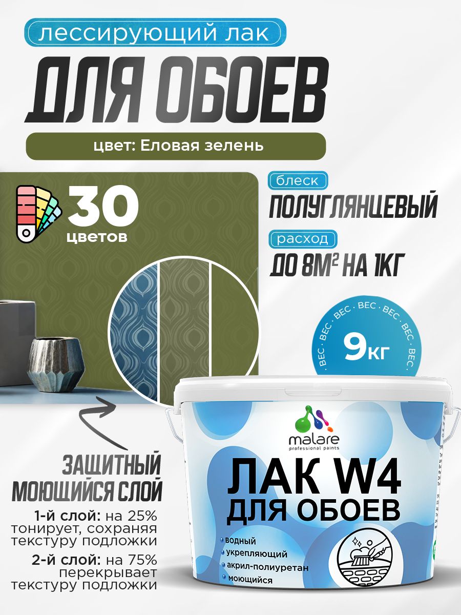 Акриловый водный колерованный лак для обоев Malare W4