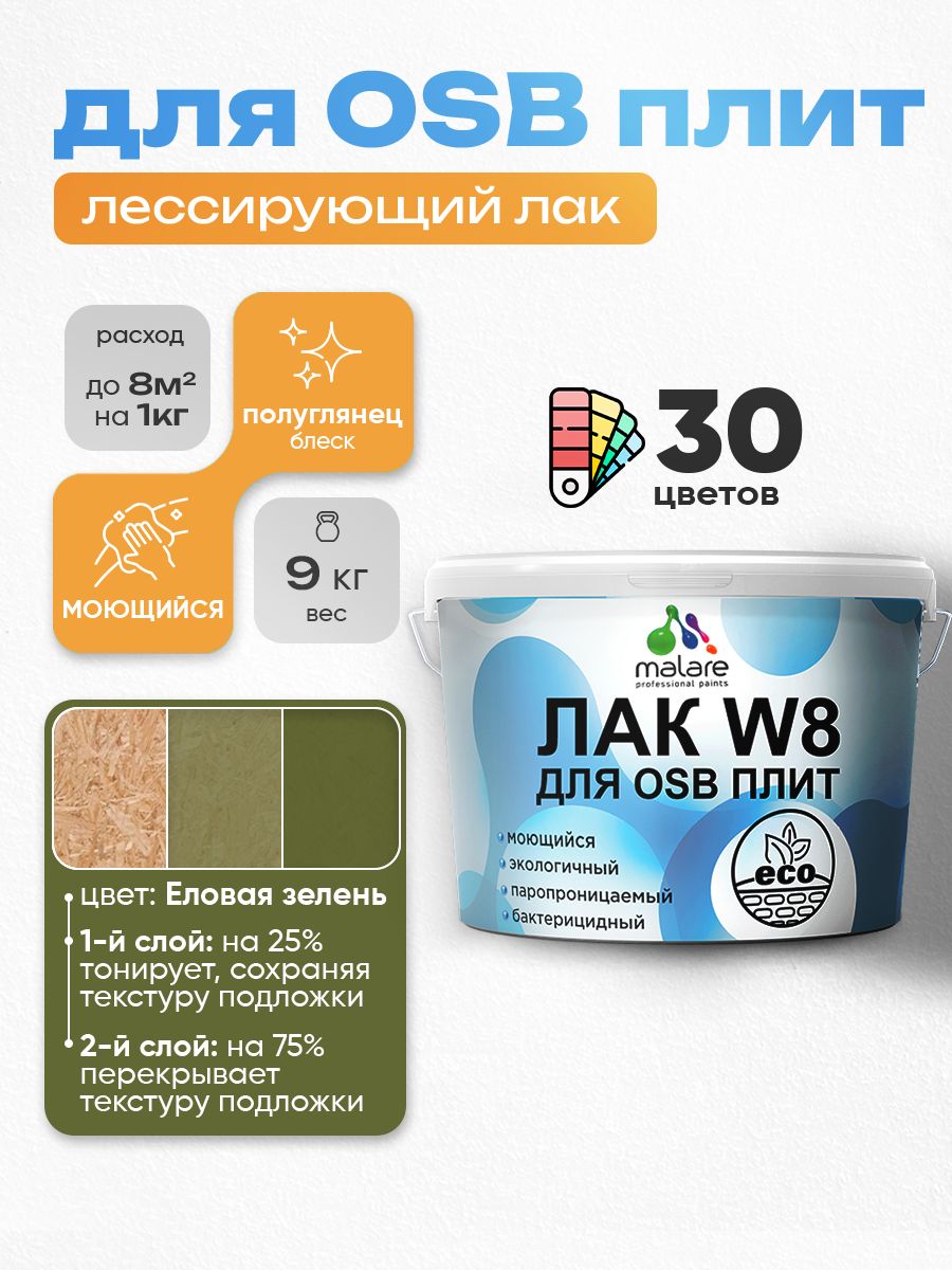 Акриловый водный колерованный лак для ОСБ плит Malare W8