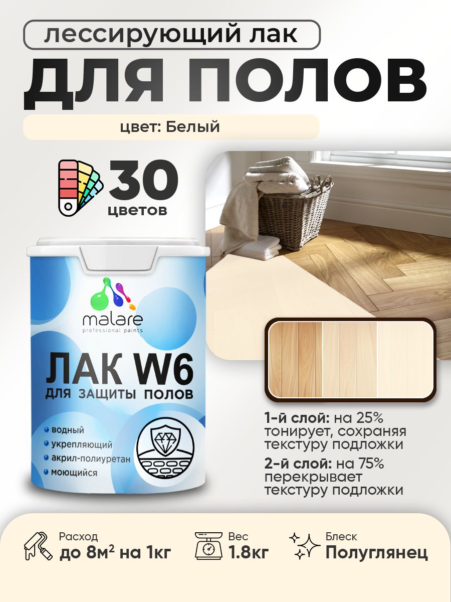 Акриловый водный колерованный лак для пола Malare W6
