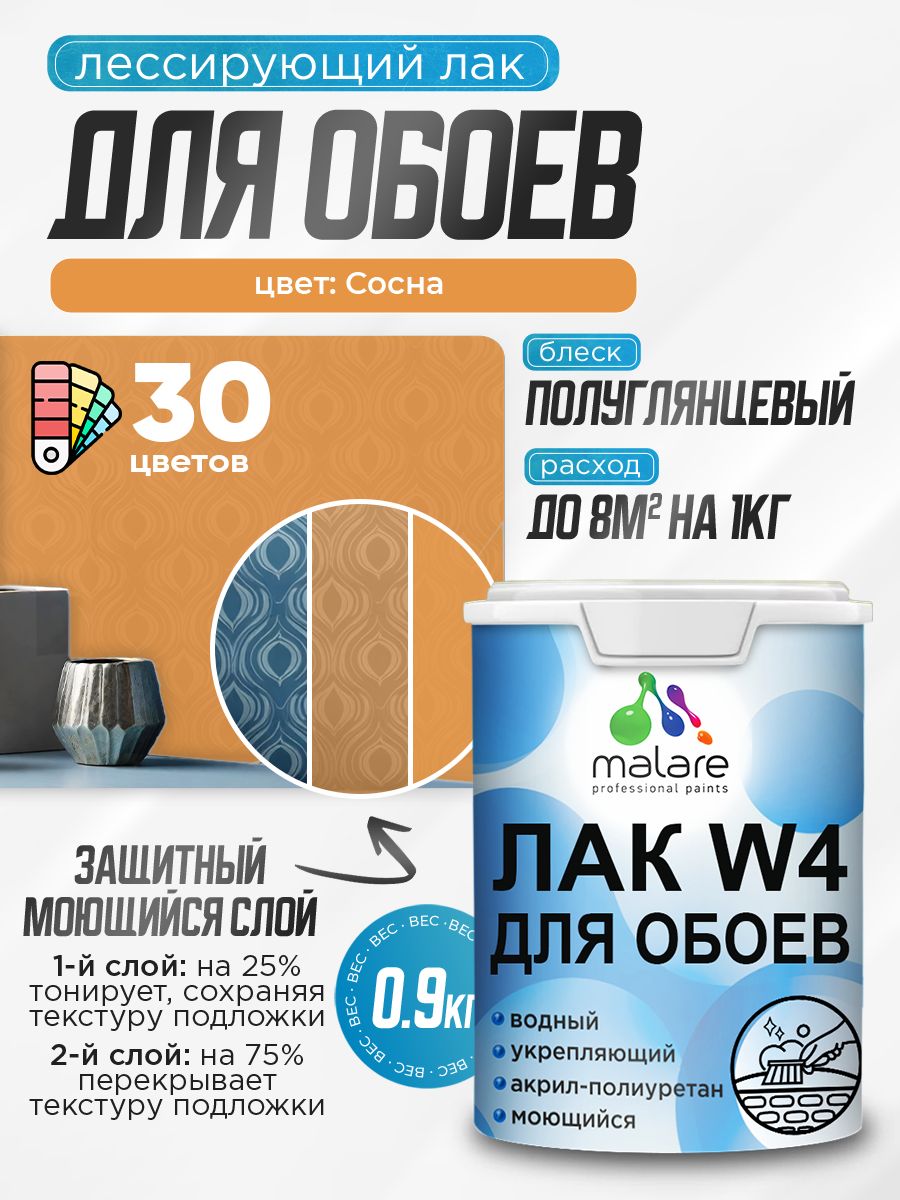 Акриловый водный колерованный лак для обоев Malare W4