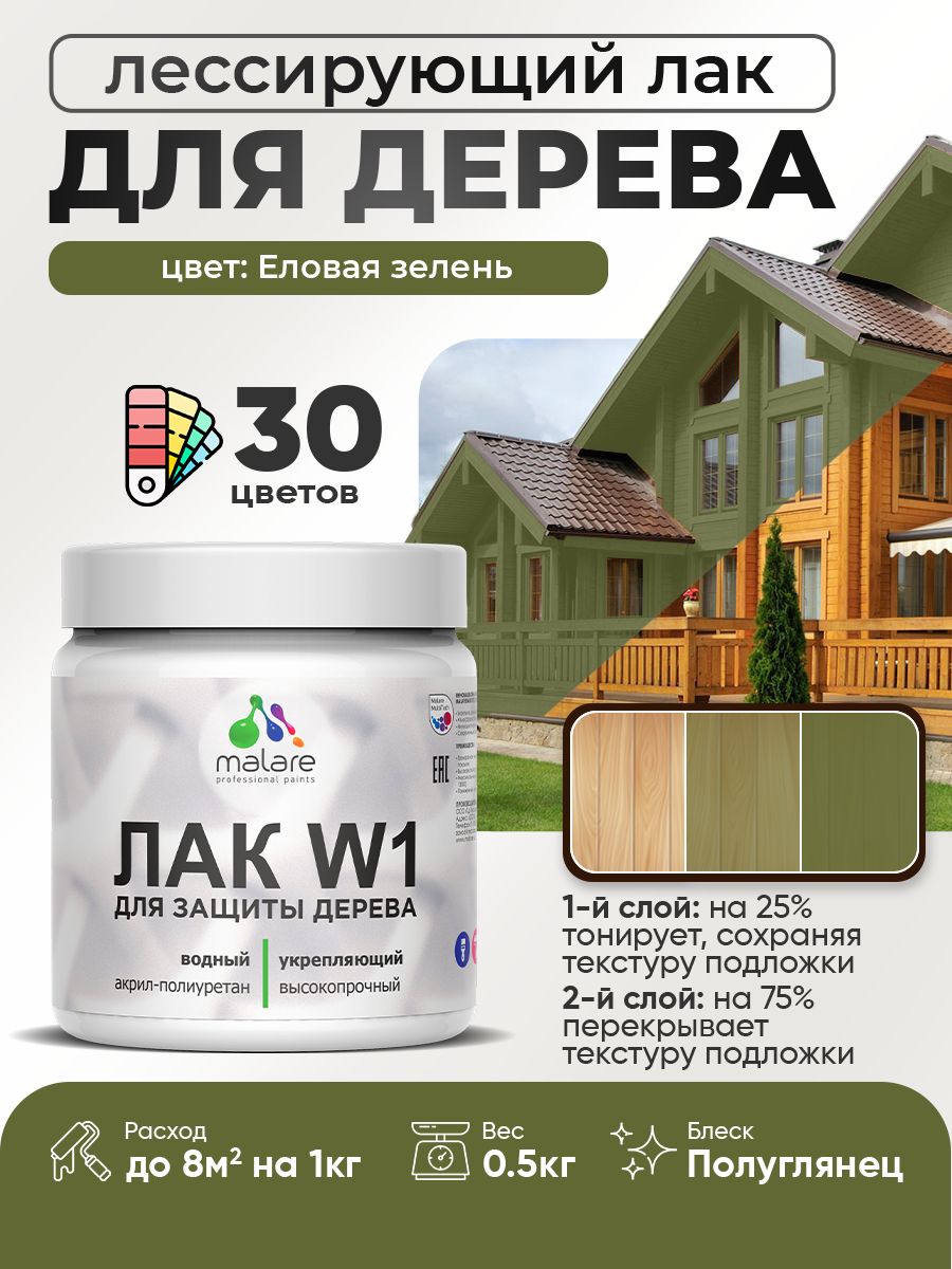 Акриловый водный колерованный лак для деревянных поверхностей Malare W1