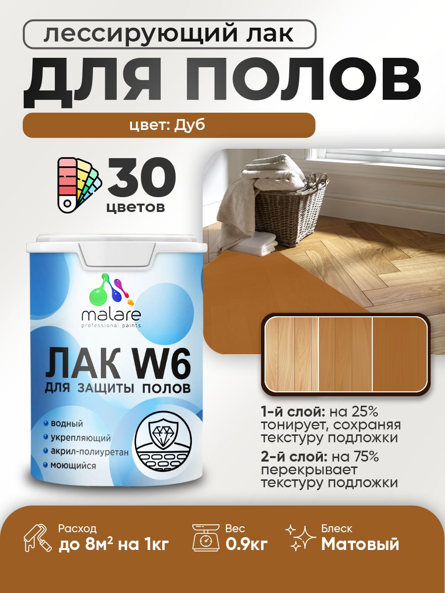 Акриловый водный колерованный лак для пола Malare W6
