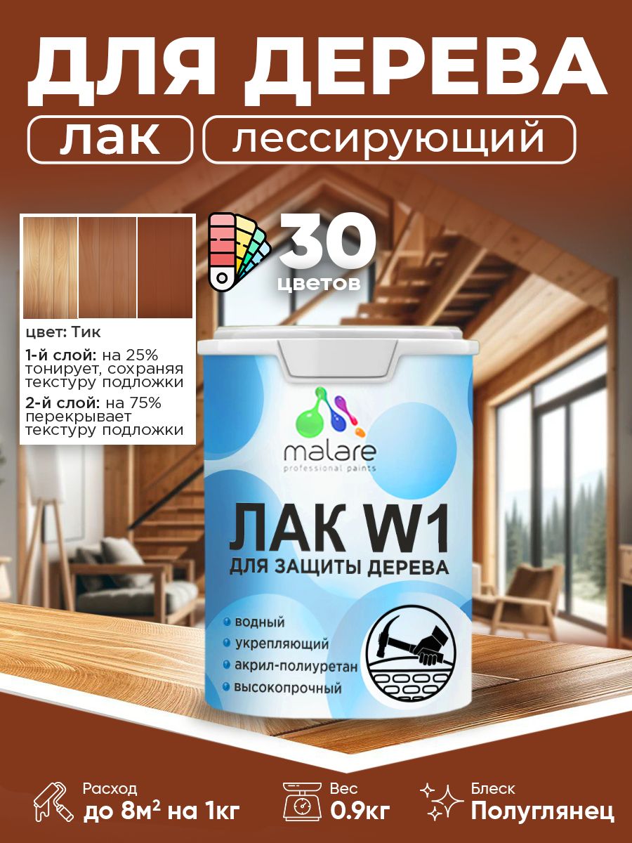 Акриловый водный колерованный лак для деревянных поверхностей Malare W1
