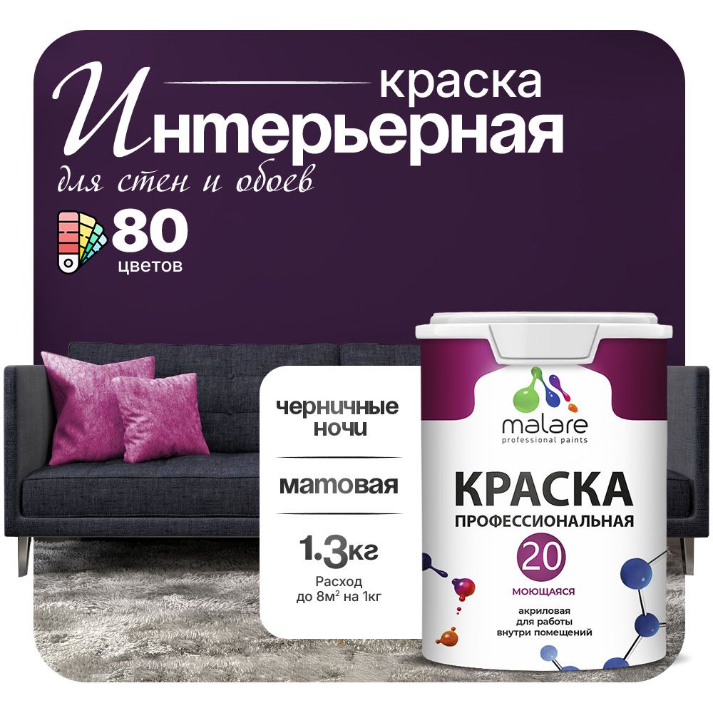 Акриловая краска для стен и обоев Malare ЕВРО 20