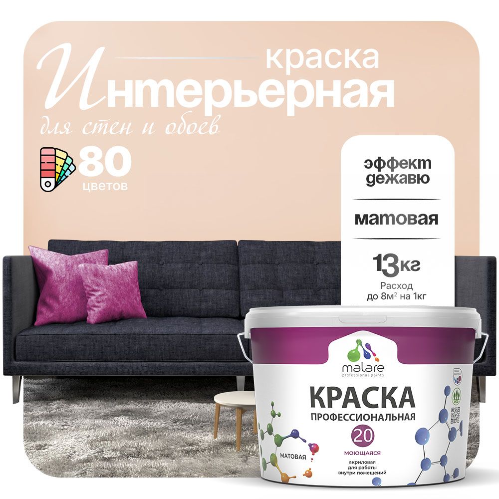 Акриловая краска для стен и обоев Malare ЕВРО 20