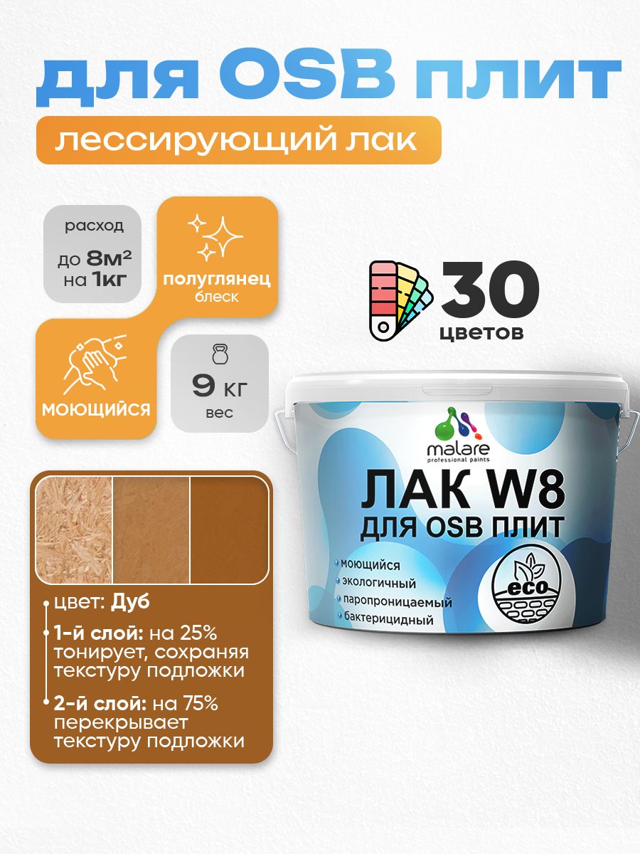 Акриловый водный колерованный лак для ОСБ плит Malare W8