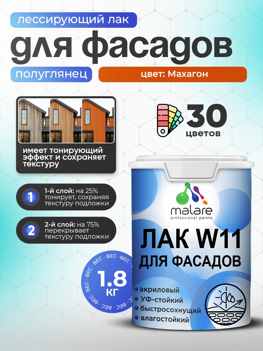 Акриловый водный колерованный фасадный лак Malare W11