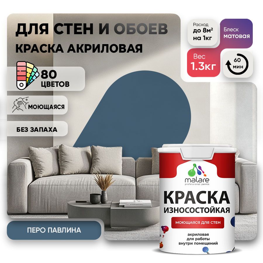 Акриловая износостойкая краска для стен и обоев Malare RESISTANT