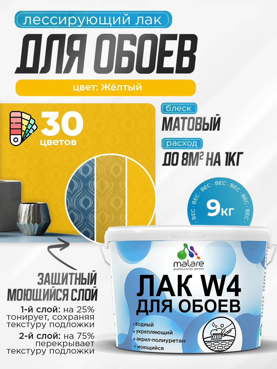 Акриловый водный колерованный лак для обоев Malare W4