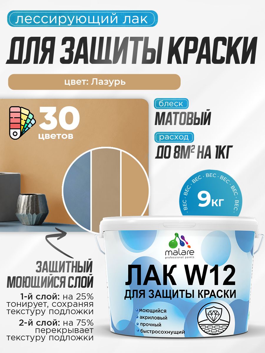 Акриловый водный колерованный лак для защиты краски Malare W12