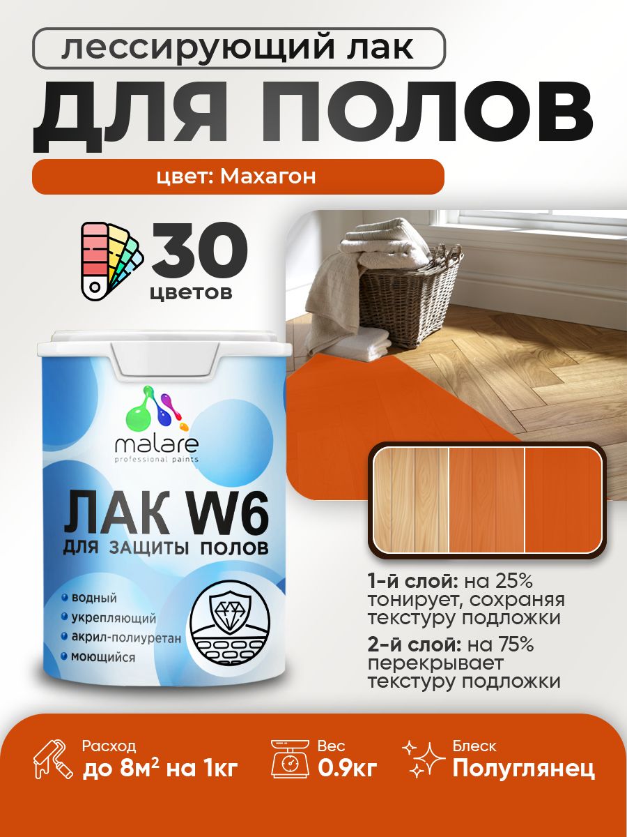 Акриловый водный колерованный лак для пола Malare W6