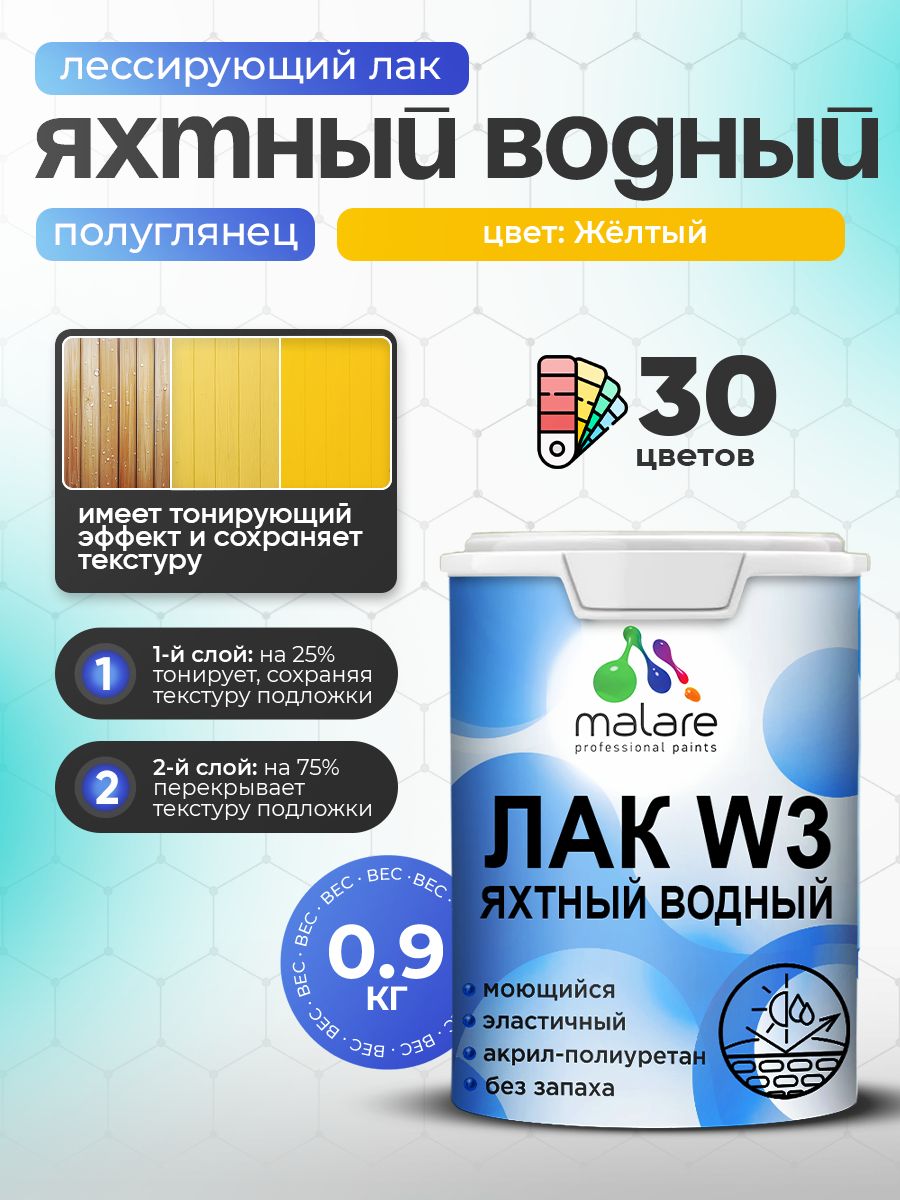 Акриловый водный колерованный яхтный лак Malare W3