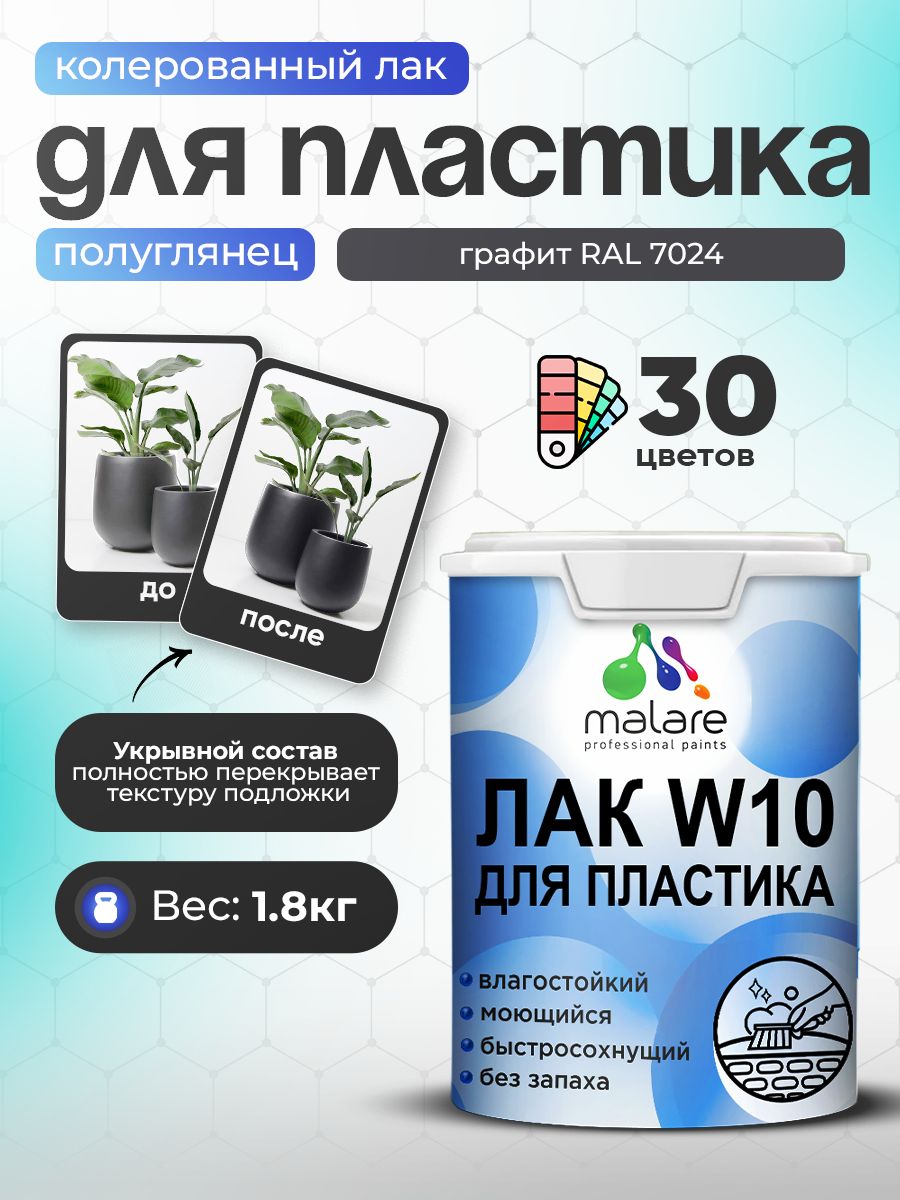 Акриловый водный колерованный лак для пластиковых поверхностей Malare W10