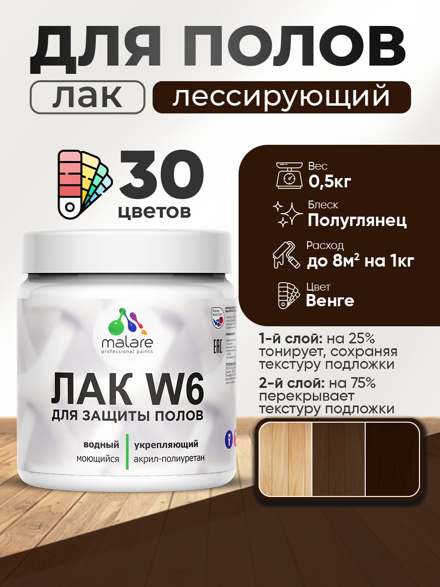 Акриловый водный колерованный лак для пола Malare W6
