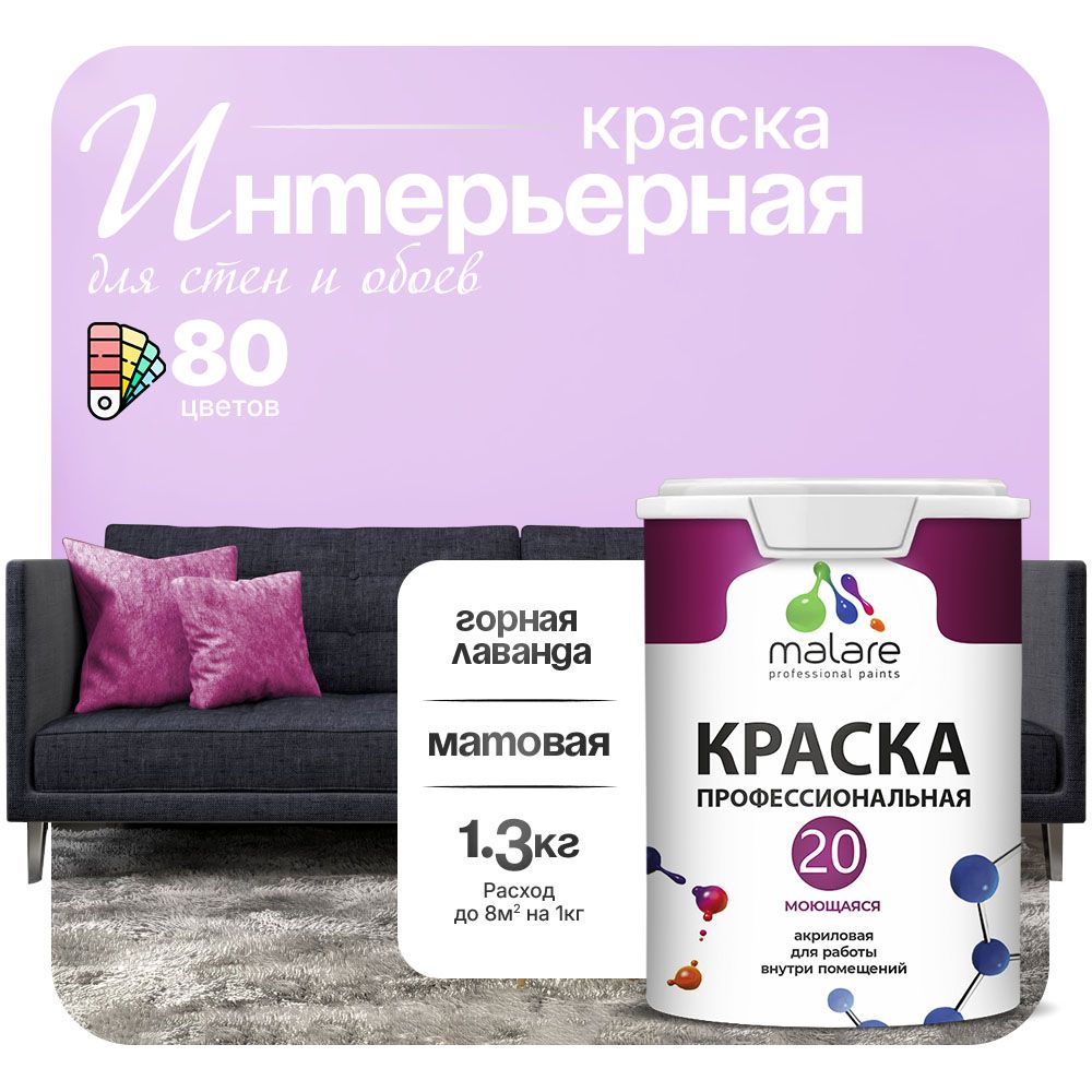 Акриловая краска для стен и обоев Malare ЕВРО 20