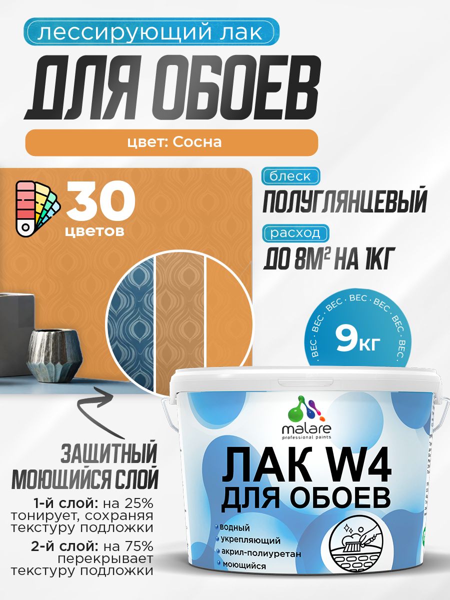 Акриловый водный колерованный лак для обоев Malare W4