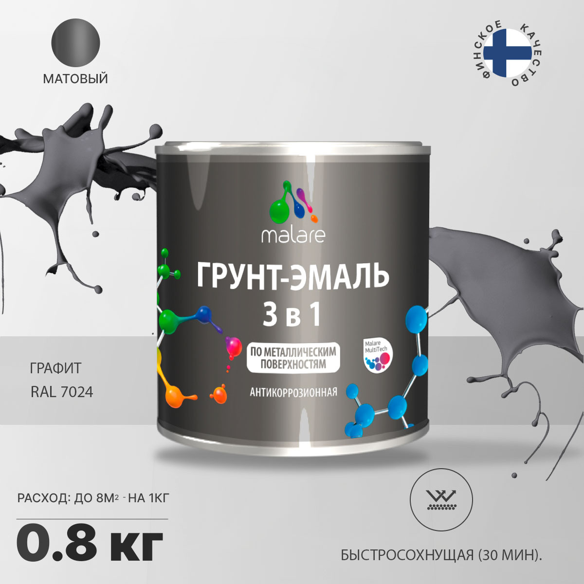 Акрилсополимерная грунт-эмаль 3 в 1 для металлических поверхностей Malare FASTCORR