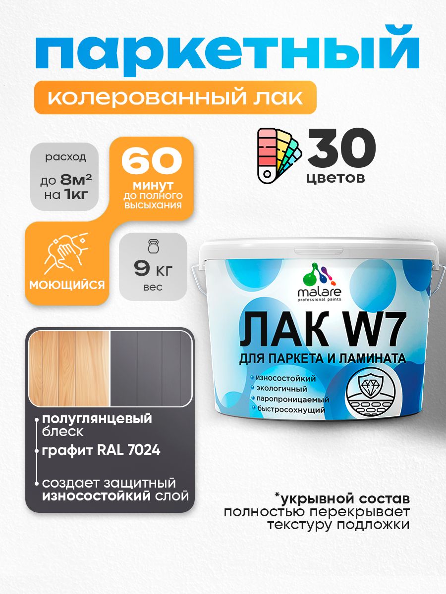Акриловый водный колерованный лак для паркета и ламината Malare W7
