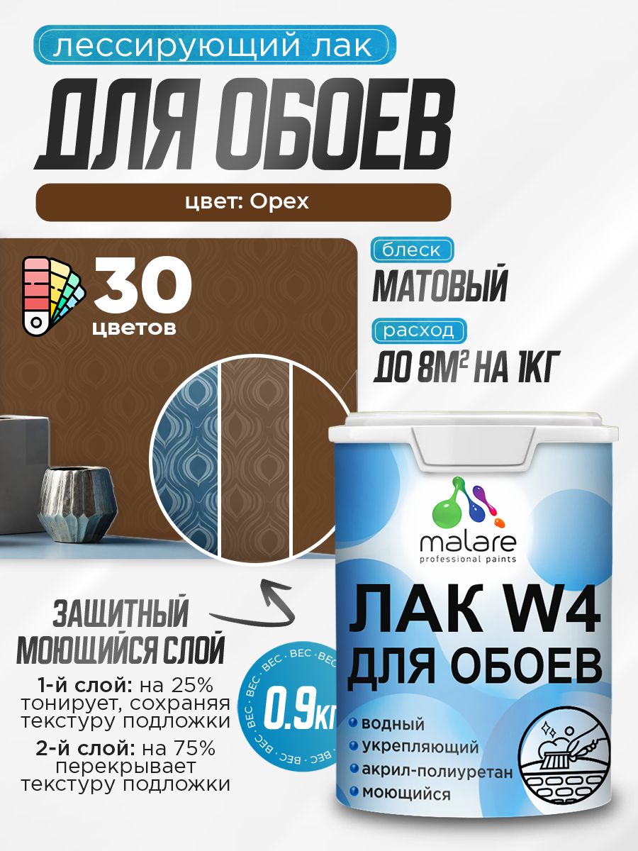 Акриловый водный колерованный лак для обоев Malare W4