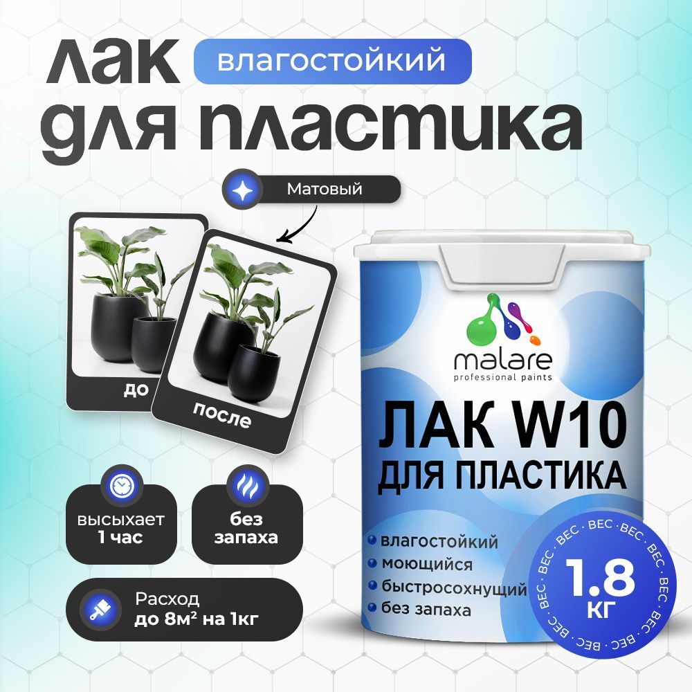 Акриловый водный лак для пластиковых поверхностей Malare