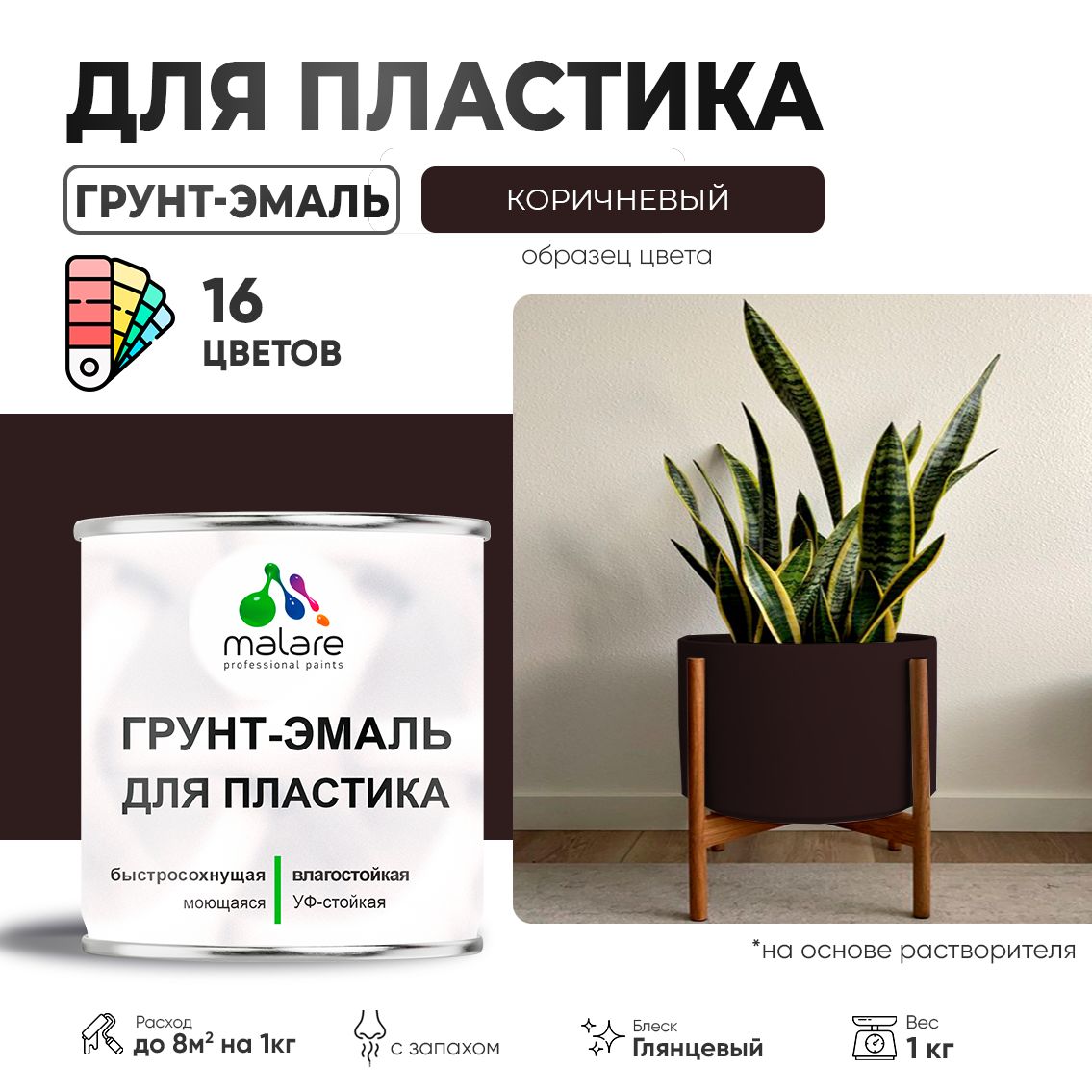 Акрилсополимерная грунт-эмаль 3 в 1 для пластиковых поверхностей Malare