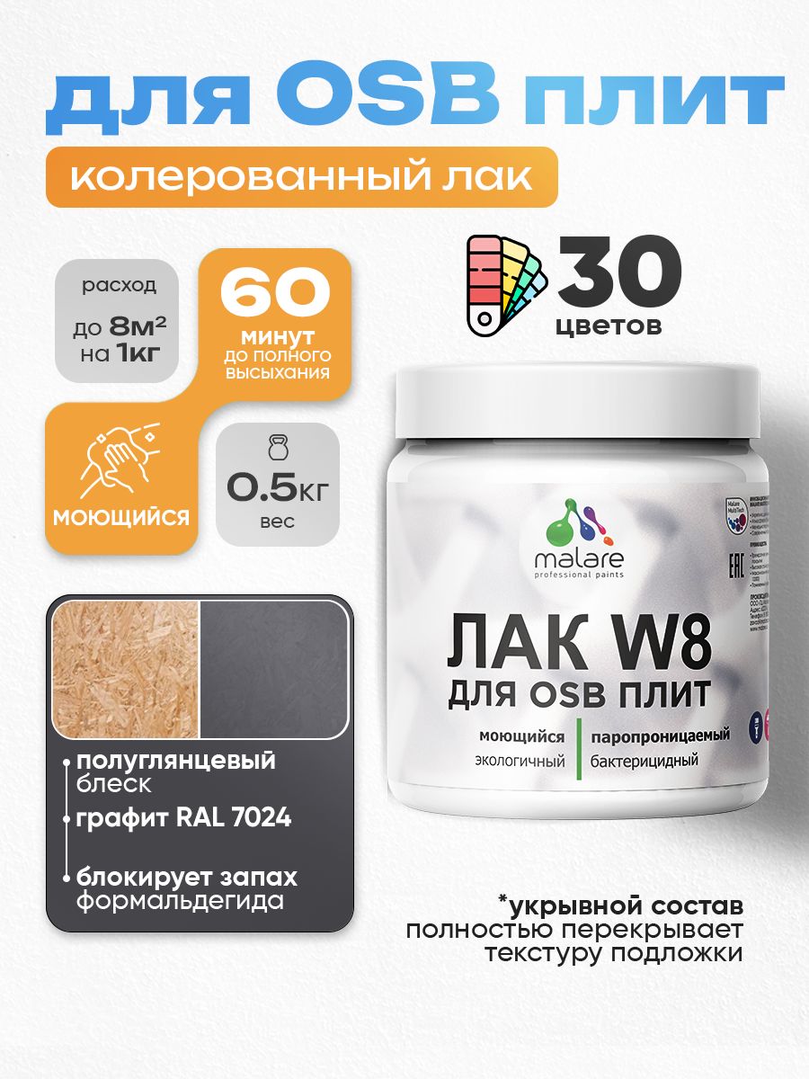 Акриловый водный колерованный лак для ОСБ плит Malare W8