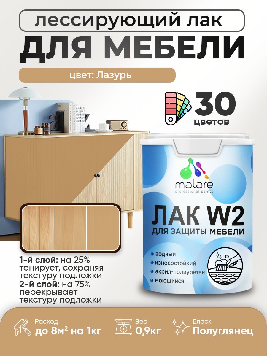 Акриловый водный колерованный лак для мебели и кухонных фасадов Malare W2