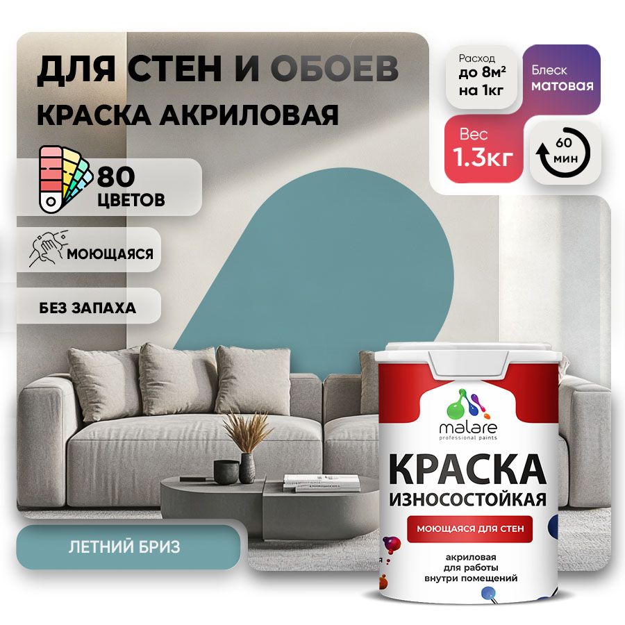 Акриловая износостойкая краска для стен и обоев Malare RESISTANT