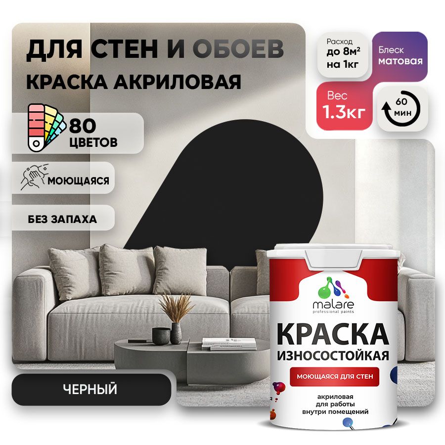 Акриловая износостойкая краска для стен и обоев Malare RESISTANT