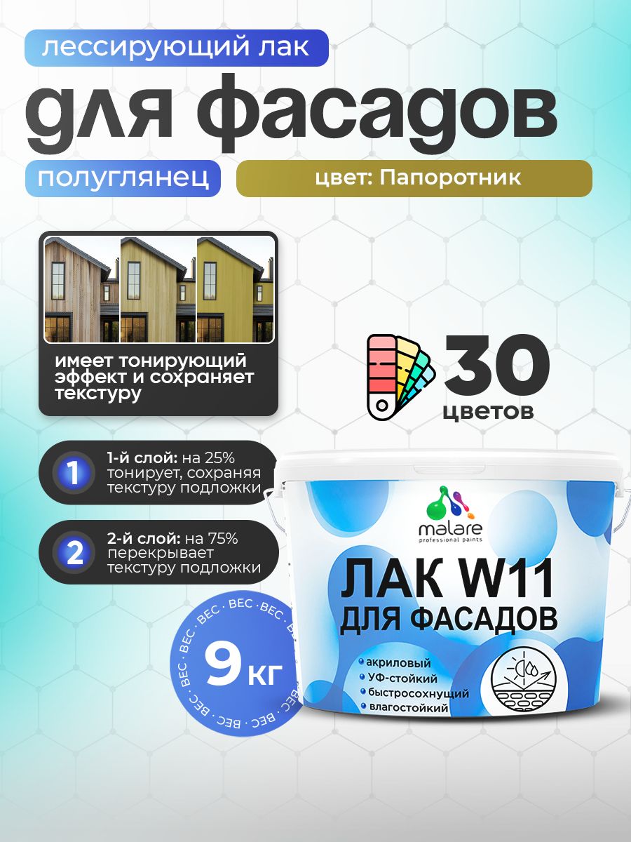 Акриловый водный колерованный фасадный лак Malare W11