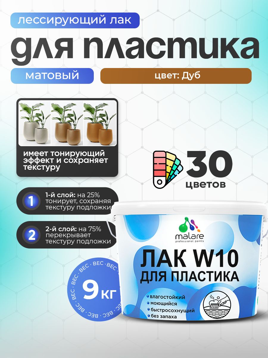 Акриловый водный колерованный лак для пластиковых поверхностей Malare W10